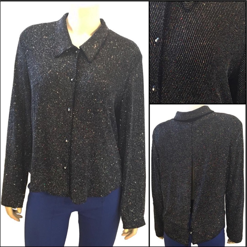 Black Sparkle Collared Shirt w/ Cutout Back